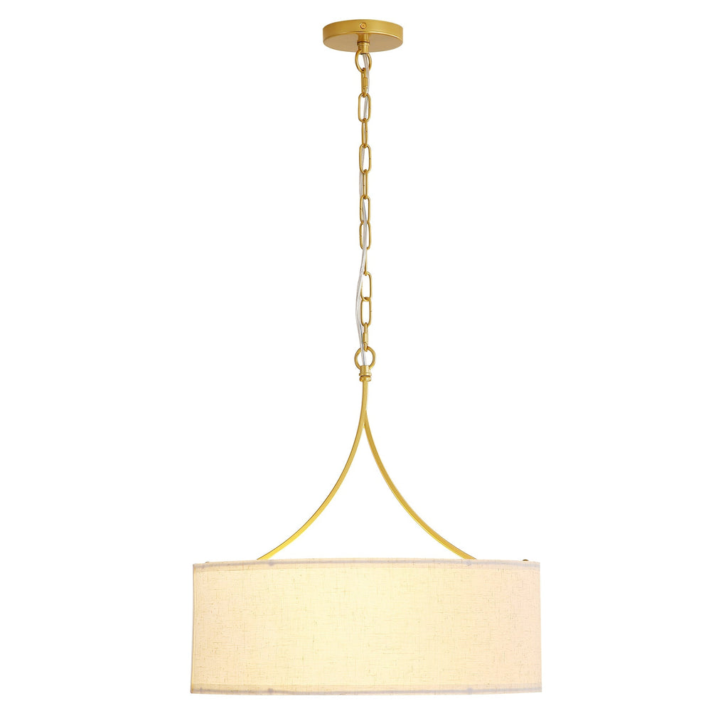 3-Light Gold Fabric Drum Pendant Light