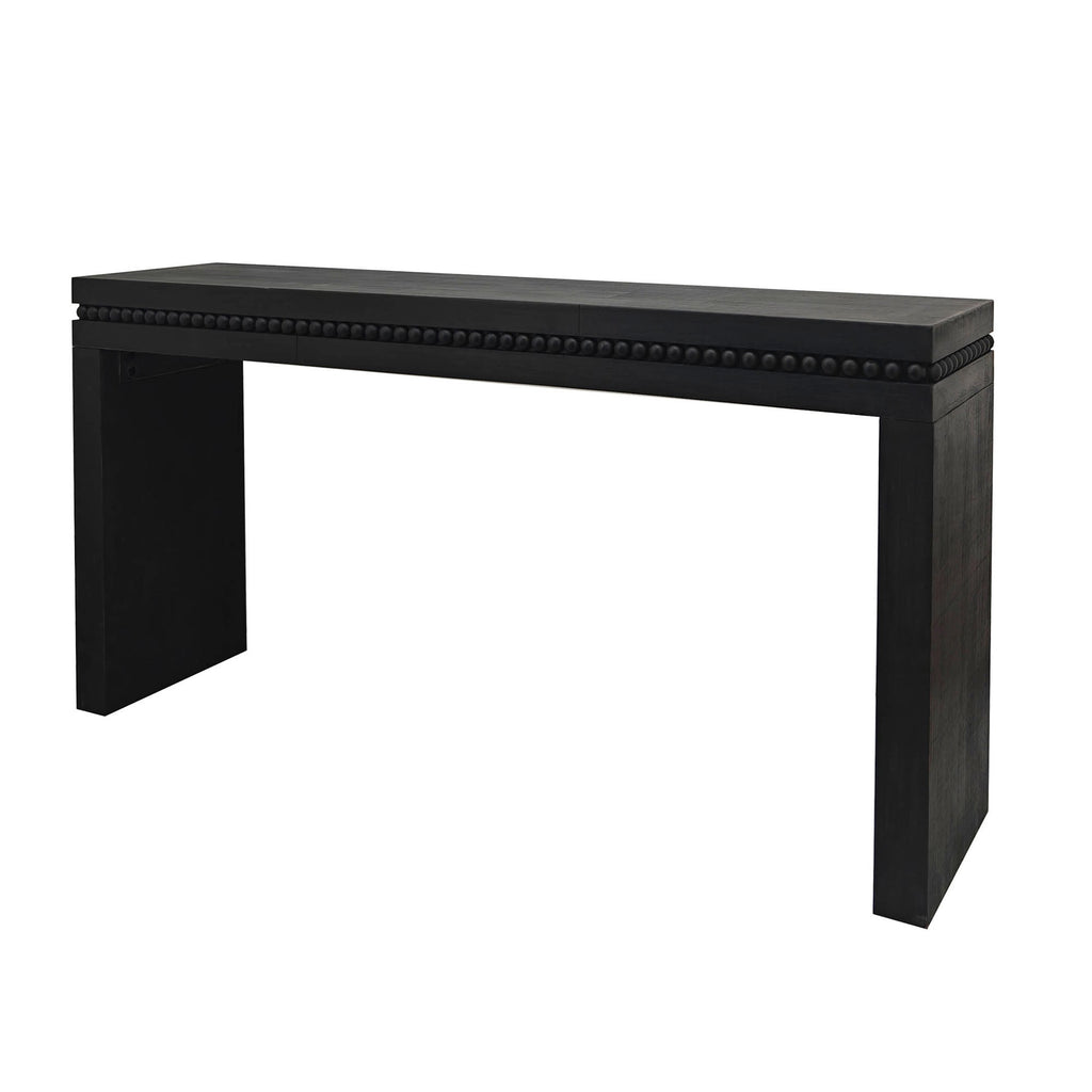 64in Modern Black Wood Console Table – Elegant Entryway Table with Decorative Beaded Trim