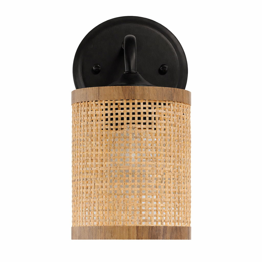 Reef - Single Lights Wall Sconce With Natural Shade Rustic Wicker Wall Light - Black / Rattan