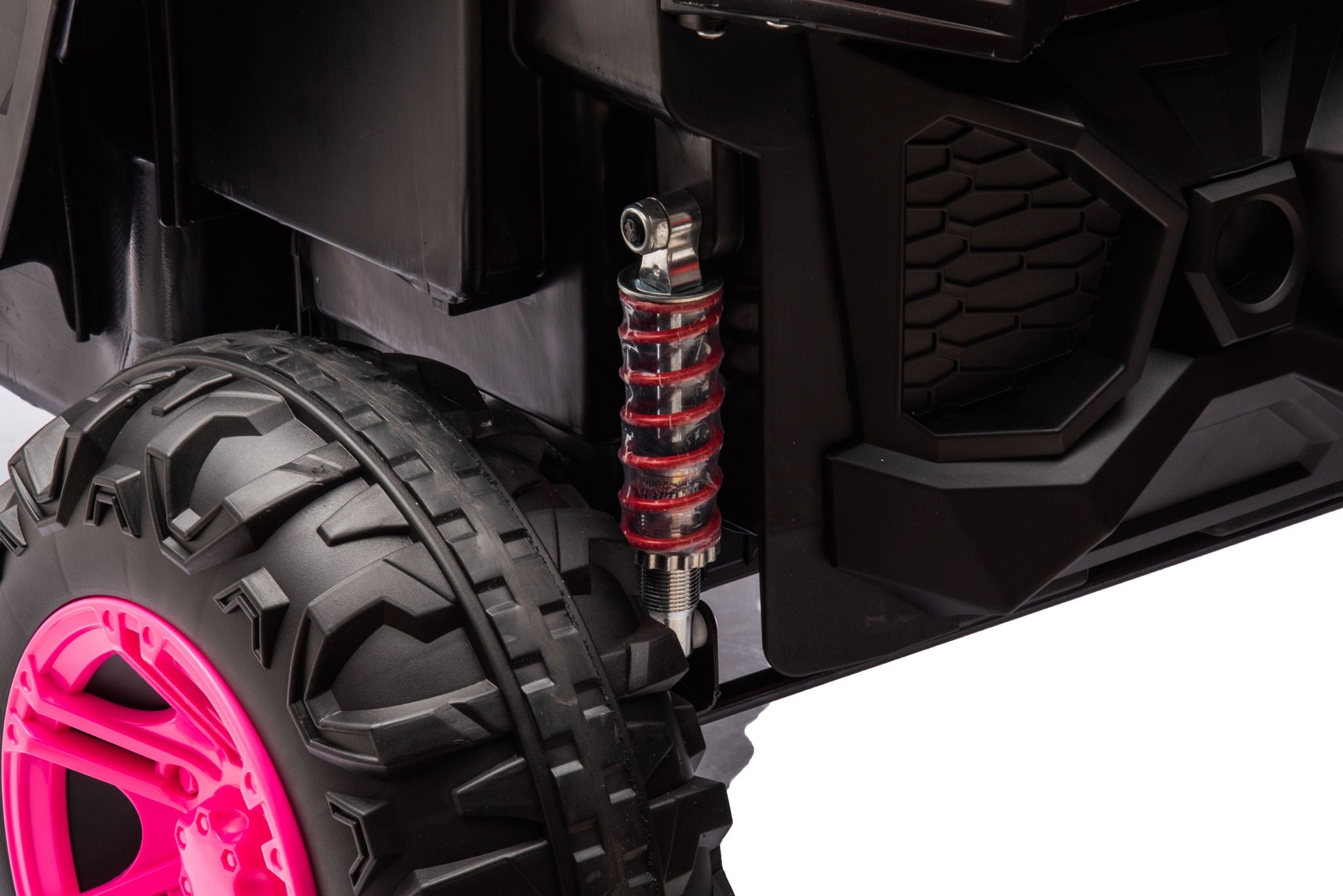 12V7A*1 30W*4 Four-Wheel Drive Seat One Button Start, Forward And Backward, High And Low Speed, Music, Front Light, Power Display, Two Doors Can Open, 2.4G R / C, Seat Belt Four Wheel Absorber