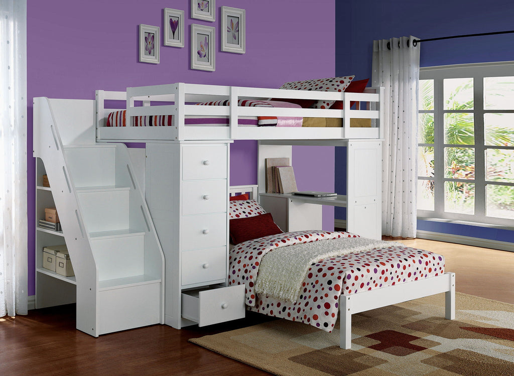 Freya Twin Loft Bed With Storage (Not Including The Bottom Twin Bed) - White
