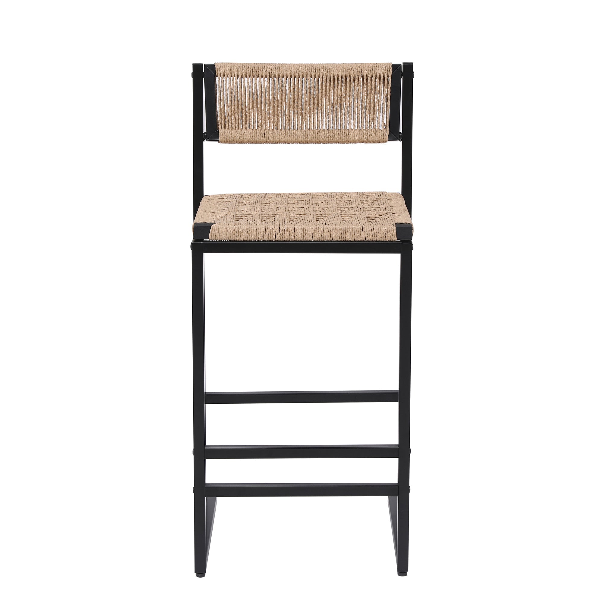 Kitchen Bar Stools with Footrest Set of 2 Paper Rope Weave Dining Chairs