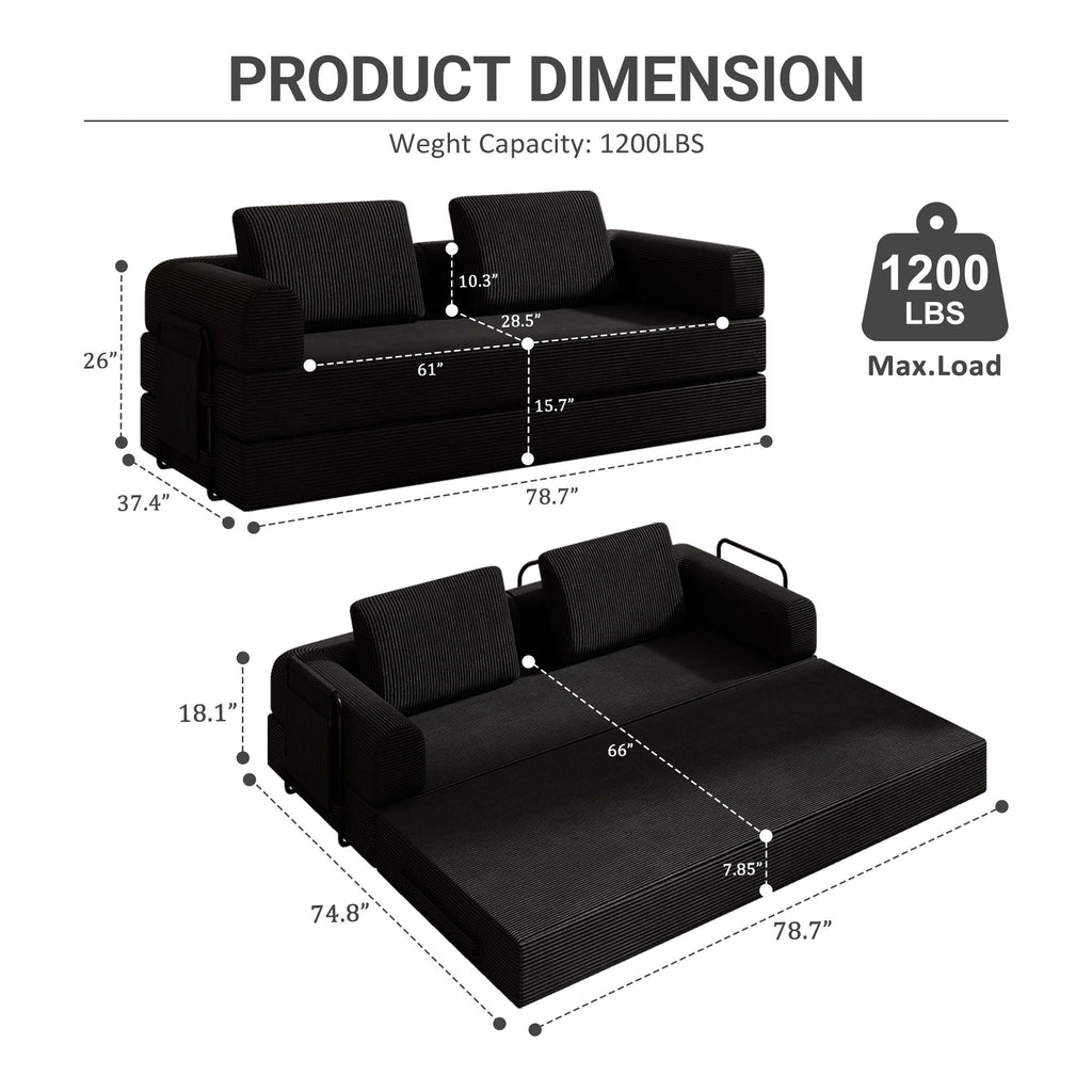 Convertible Sleeper Sofa Bed With Cylindrical Pillow