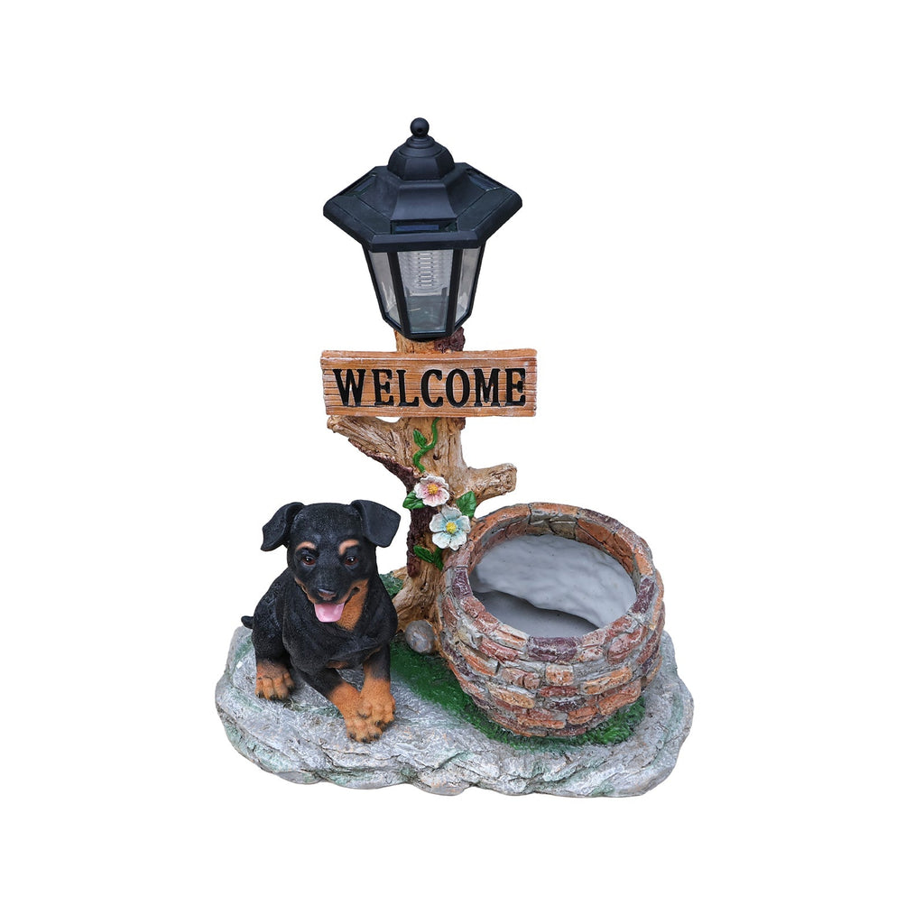 Puppy Dog Solar Planter Outdoor Statue