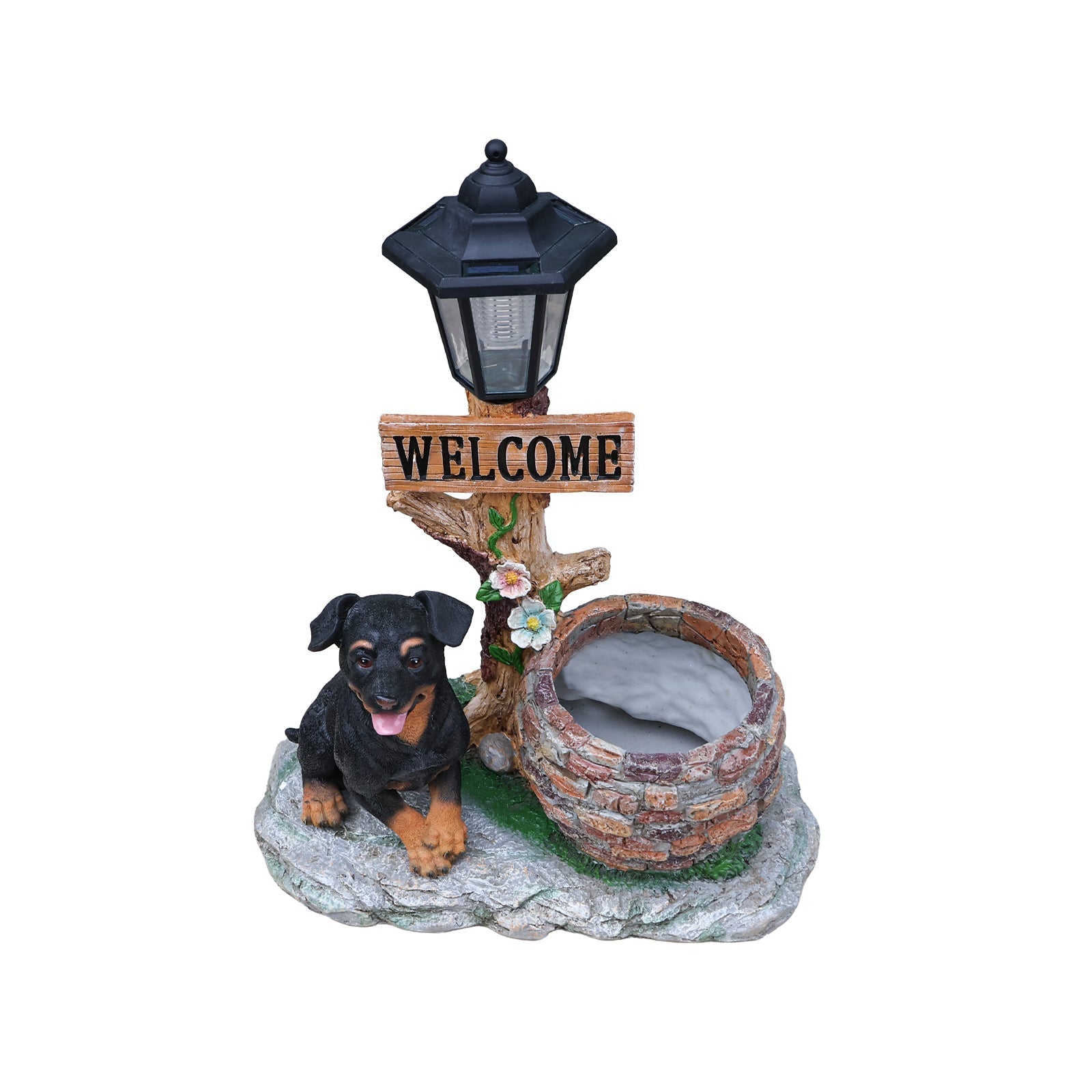 Puppy Dog Solar Planter Outdoor Statue