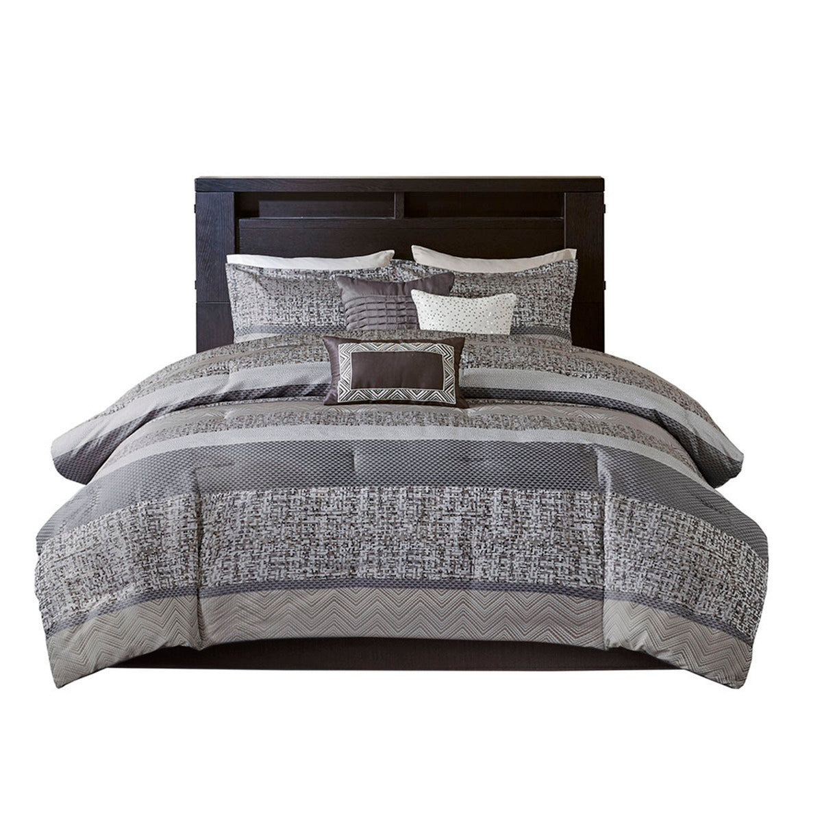 7 Piece Jacquard Comforter Set Grey/Taupe Cal King