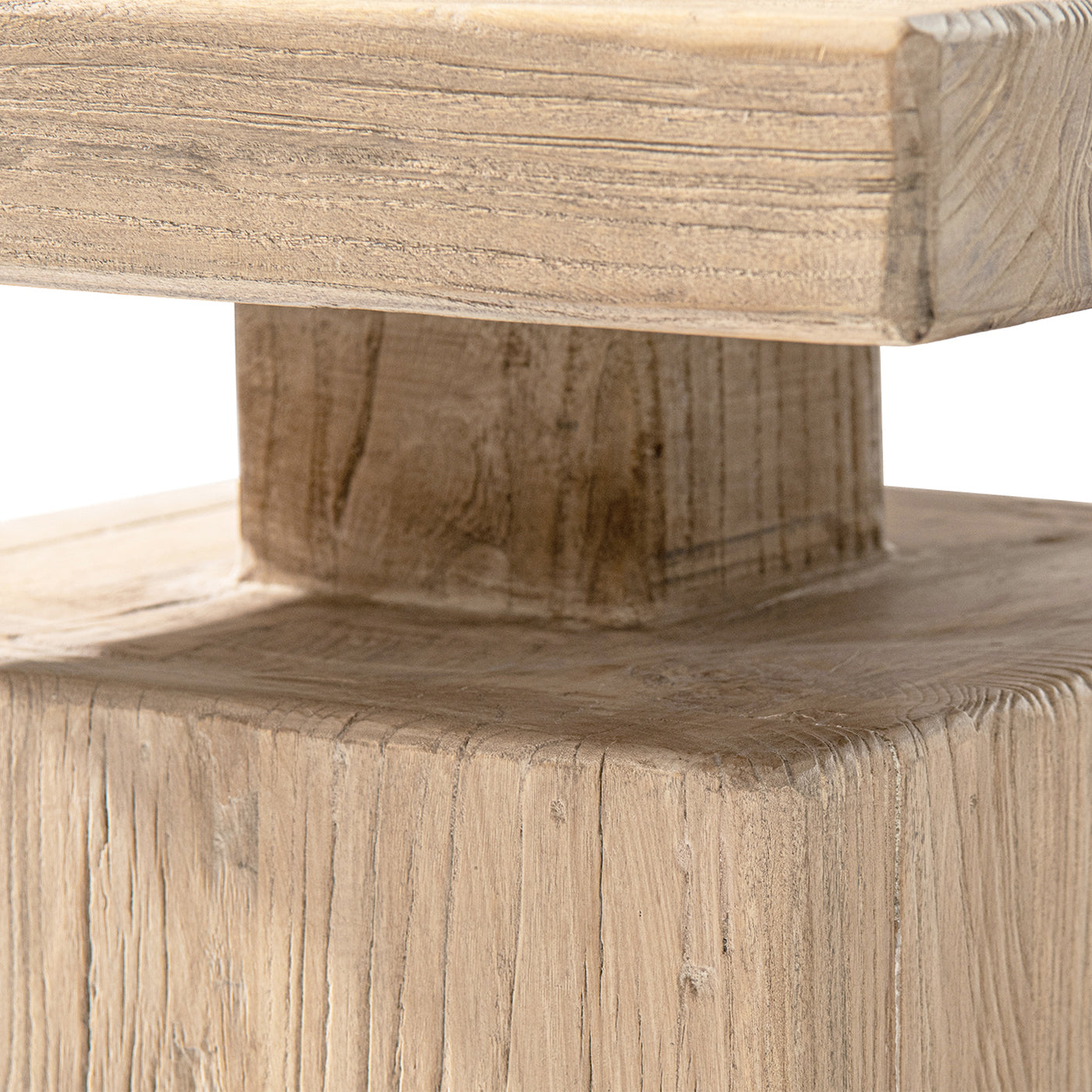 Calder 18' Solid Square Reclaimed Elm Block Plinth Side Table, Heritage Light Natural Brown