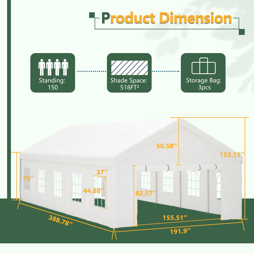 16x32 Ft Party Tent with Removable Sidewalls and Storage Bags
