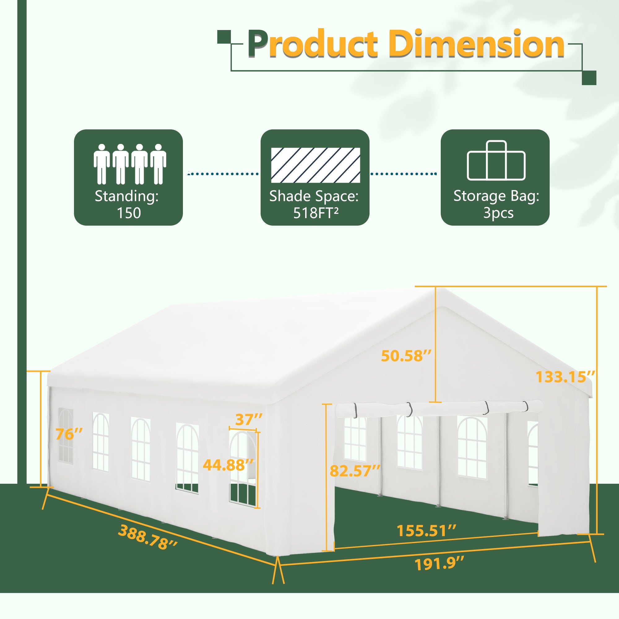 16x32 Ft Party Tent with Removable Sidewalls and Storage Bags