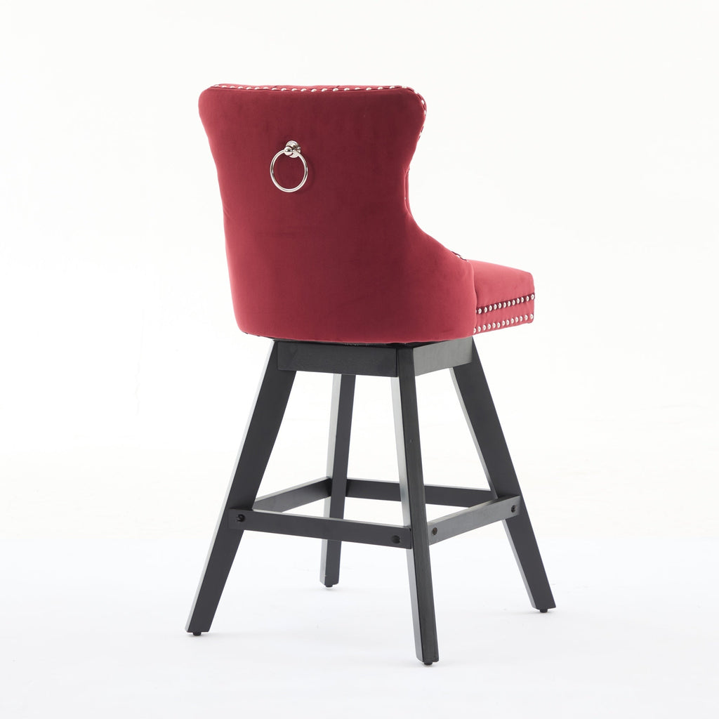 Swivel Velvet Barstools with Button Tufted Decoration - Set of 2 (Wine Red)
