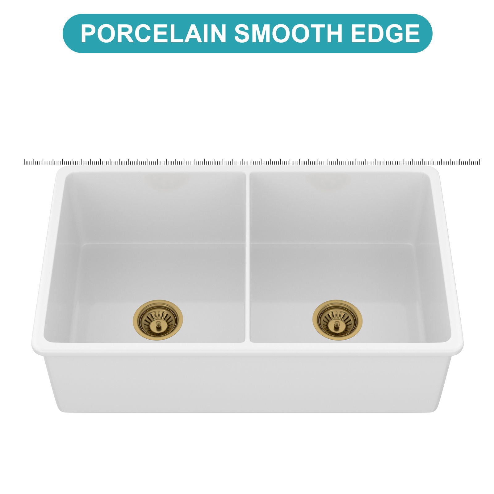 32" Undermount Double Bowl Kitchen Sink Rectangular Deep Dual Bas With Grids - White
