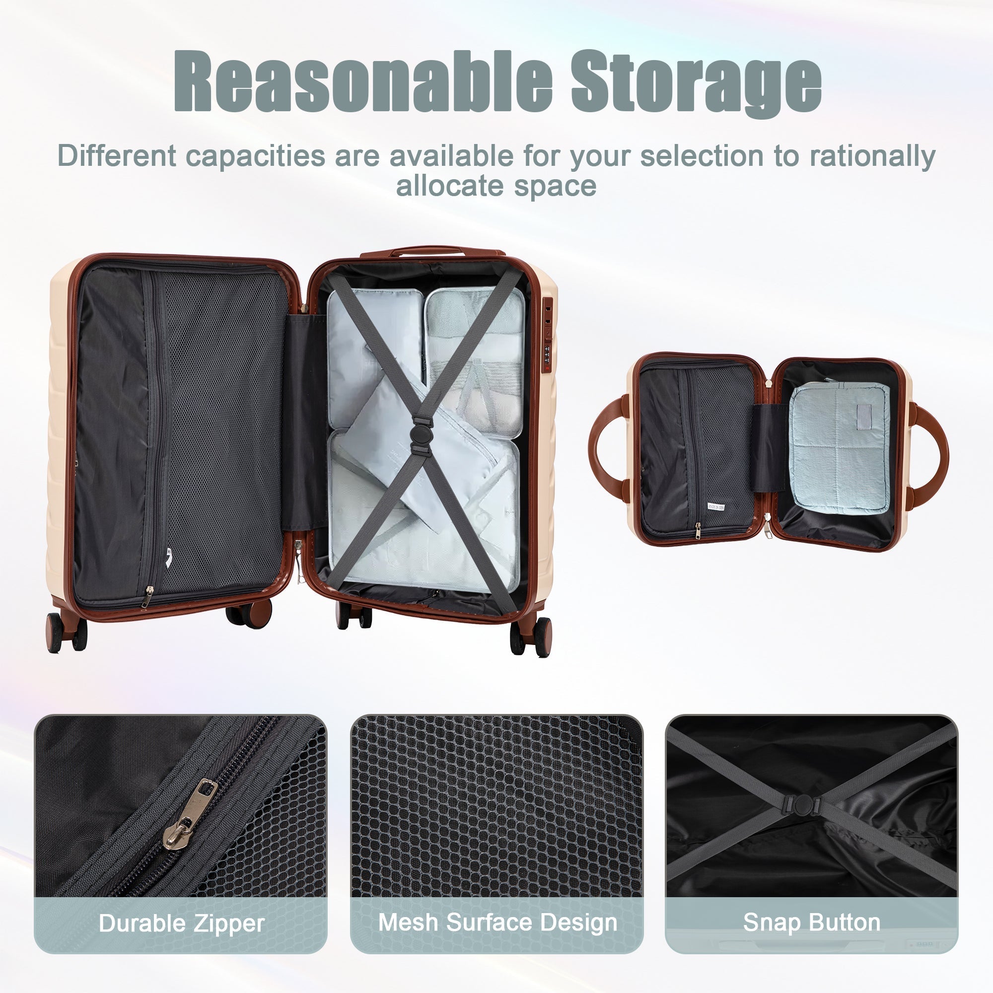 14'/20' 2-Piece Beige ABS Spinner Wheel Luggage Set