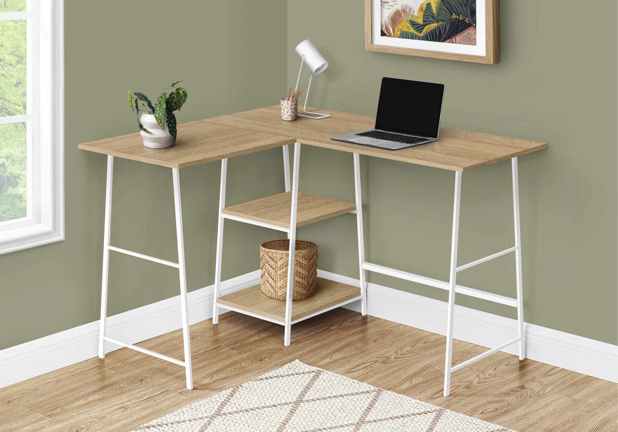 L-Shape Computer Desk with Storage Shelves