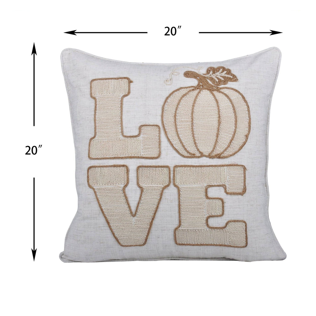 Love Pumpkin Embroidered Throw Pillow - Natural