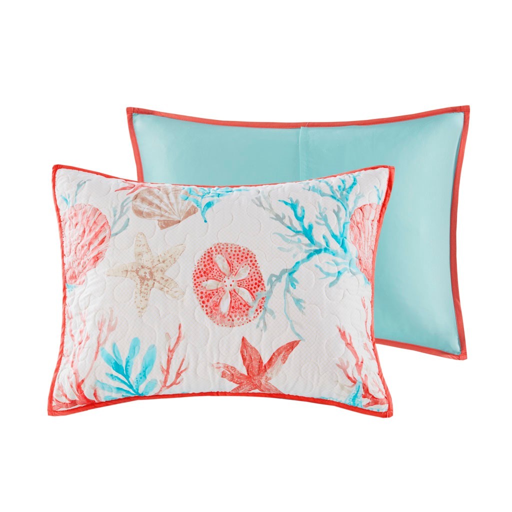6 Piece Cotton Sateen Quilt Set with Throw Pillows Coral Full/Queen
