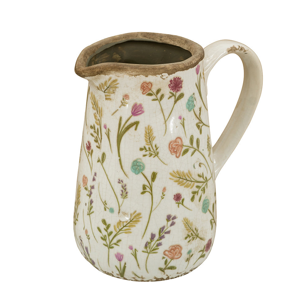 6.3x4.5x7.1' Round Ceramic Pitcher Vase with Multi-Colored Floral Motifs