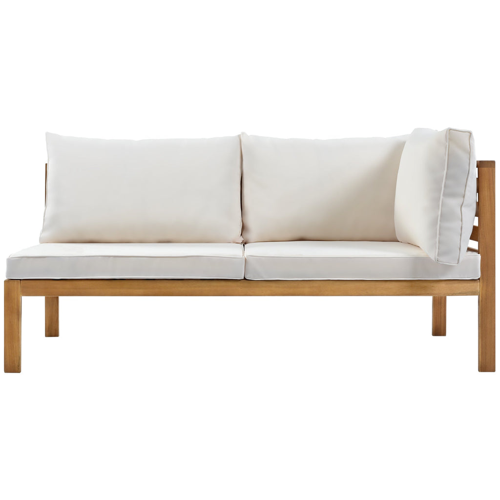 Wood Structure Outdoor Sofa Set with Beige Cushions