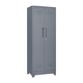 Heavy Duty Storage Cabinet With Locking Doors, Hanging Rod & Shelves, Broom Closet - Gray