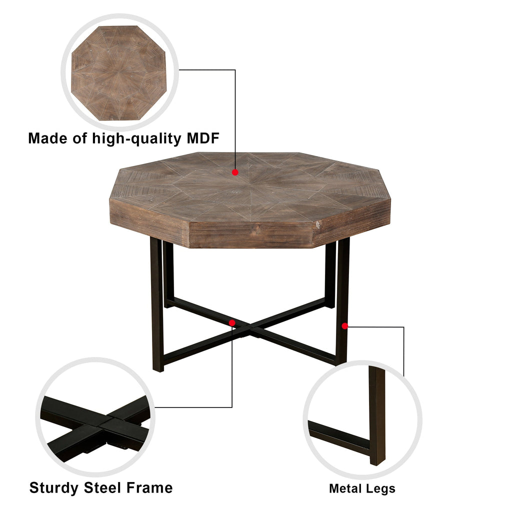 Wood Octagonal Vintage Patchwork Coffee Table