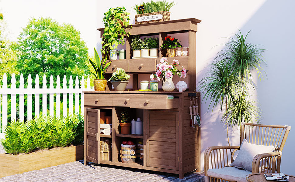 Topmax 65.7'' Tall Garden Potting Bench Table with Hutch