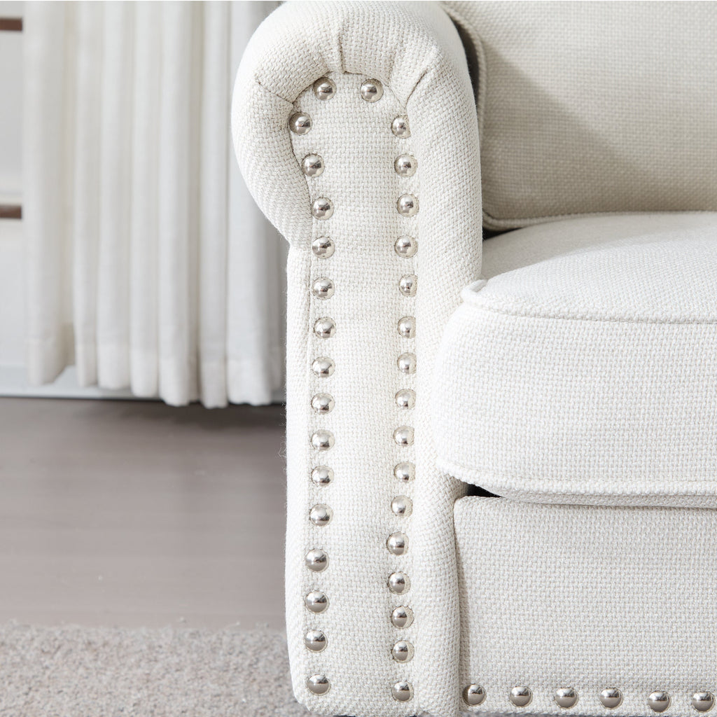68 Inch Faux Leather Rolled Arm Sofa with Nailhead Trim