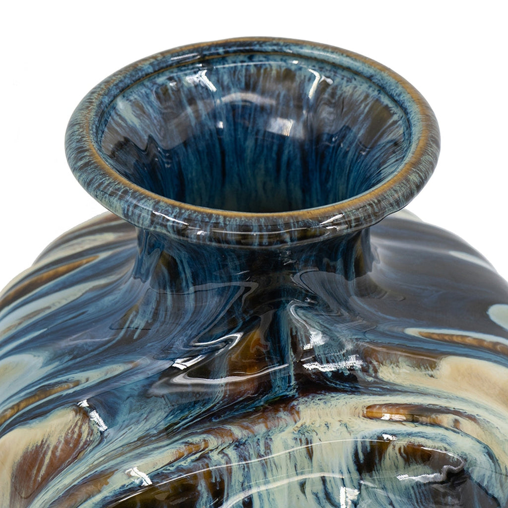 D8.7x15.5' Blue and Brown Reactive Glazed Vase
