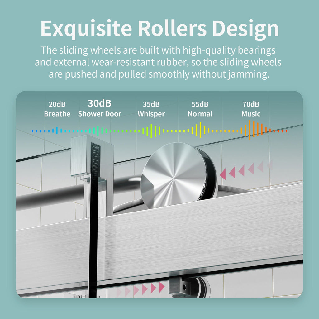 Frameless Single Sliding Soft Close Shower Doors, 3 / 8" Tempered Glass Reversible Installatio
