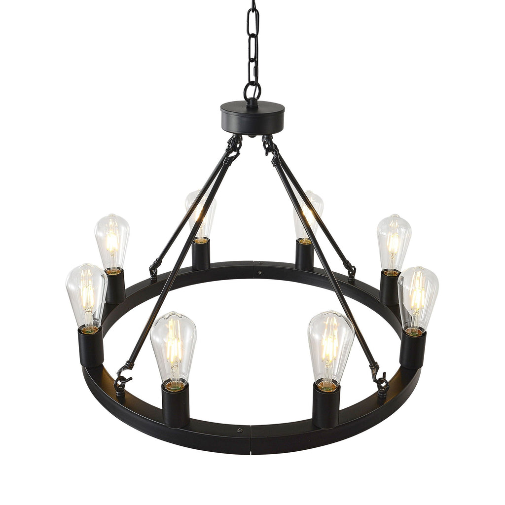 6 Light (No Bulbs) Wagon Wheel Chandelier Farmhouse Modern Small Round Chandelier For Living Room Kitchen Island Foyer Hallway Entryway Bedroom Dining Room Light Fixture Ceiling Hanging - Matte Black