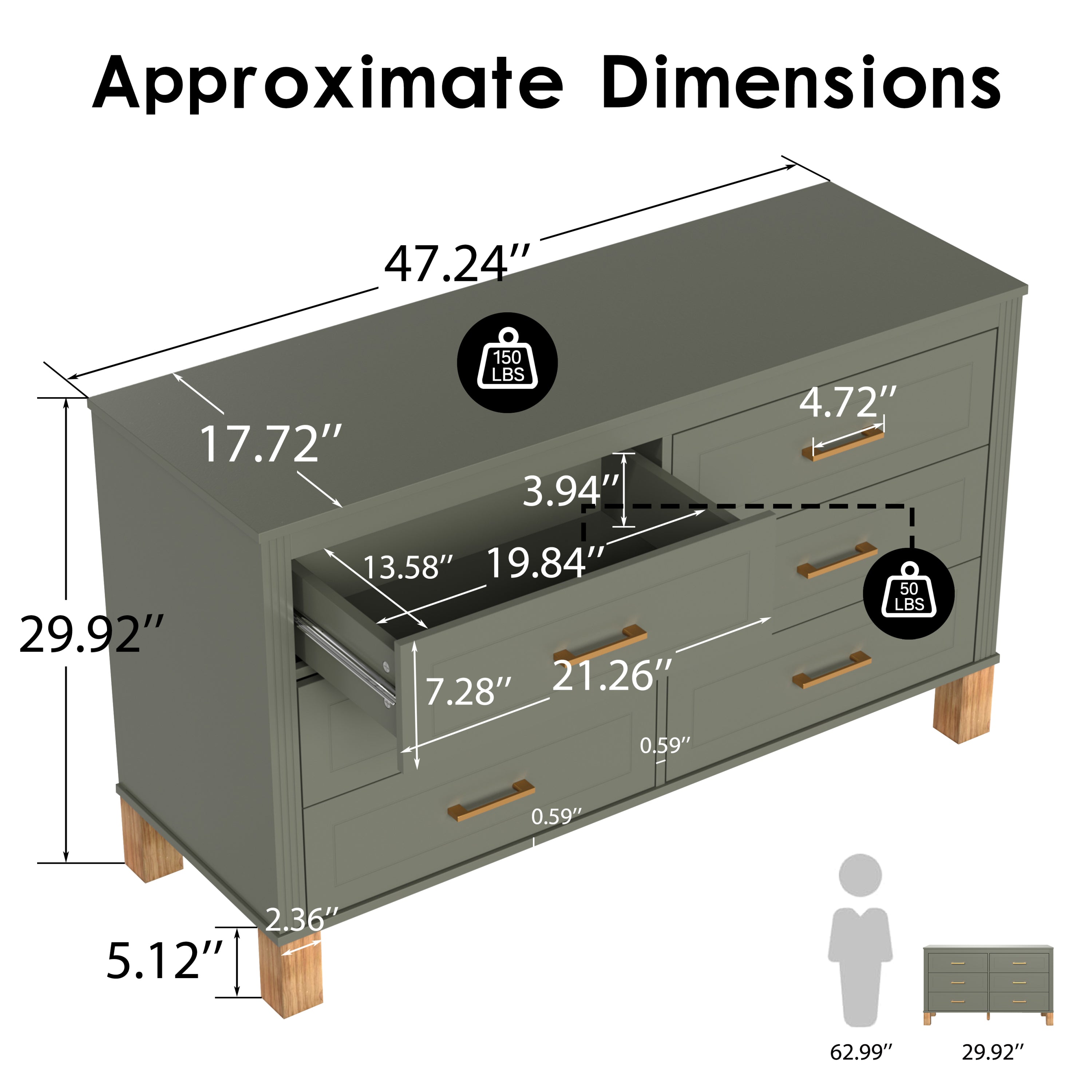 6-Drawer Double Dresser in Olive