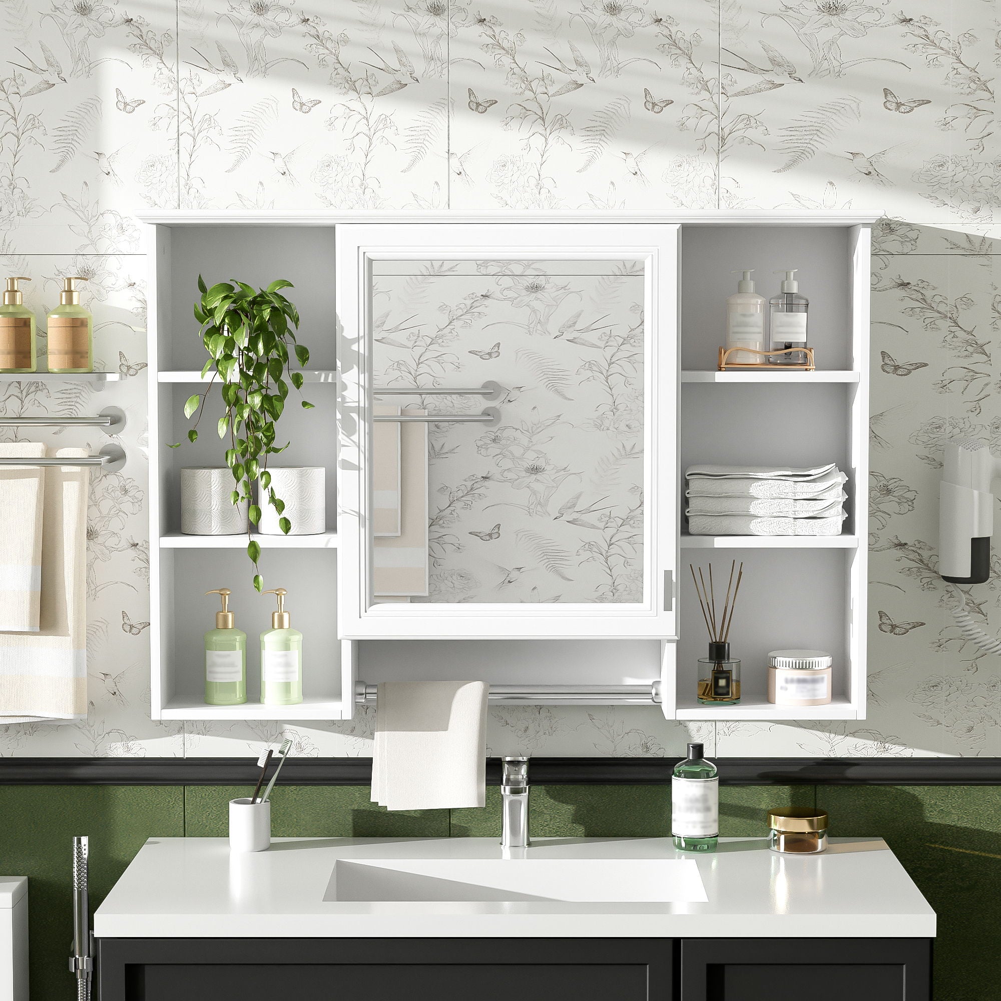 3 In 1 Modern Bathroom Mirror Cabinet With Adjustable Shelf