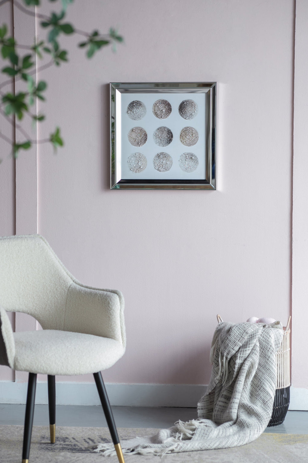 Ares Crystal Mirror Framed Wall Art on Mellow Golden Tint Background