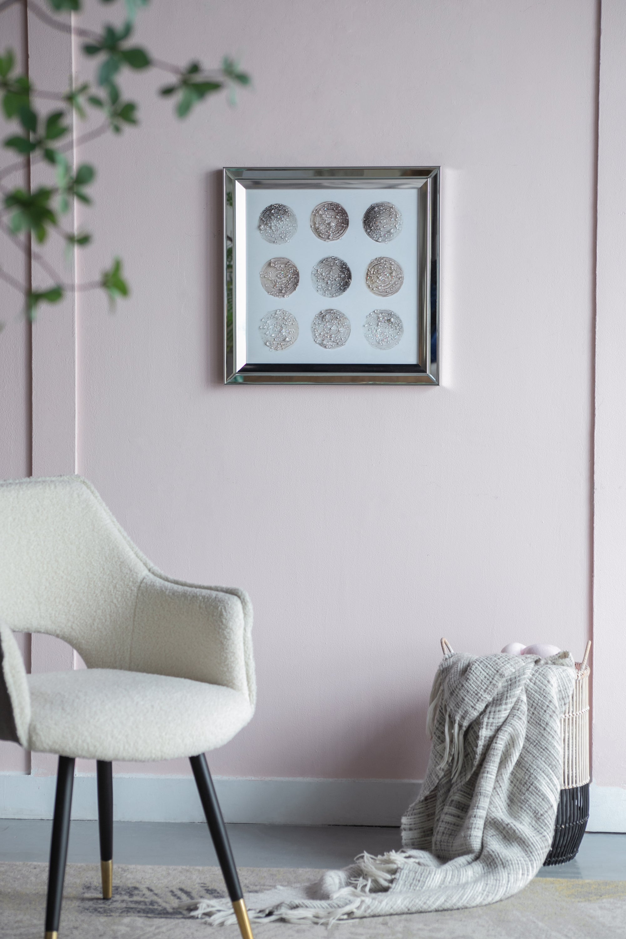 Ares Crystal Mirror Framed Wall Art on Mellow Golden Tint Background