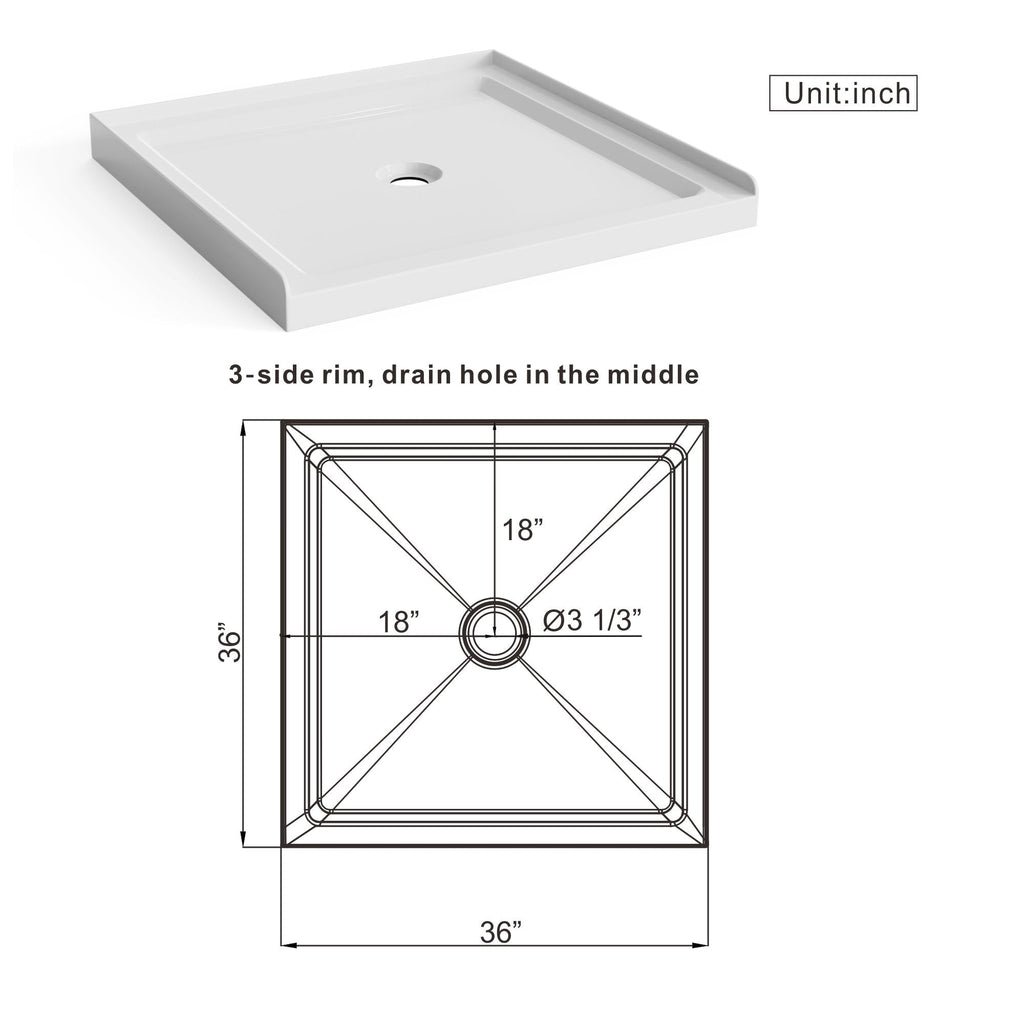Goodyo - Centered Drain Shower With 3-Side Tile Flanges - White