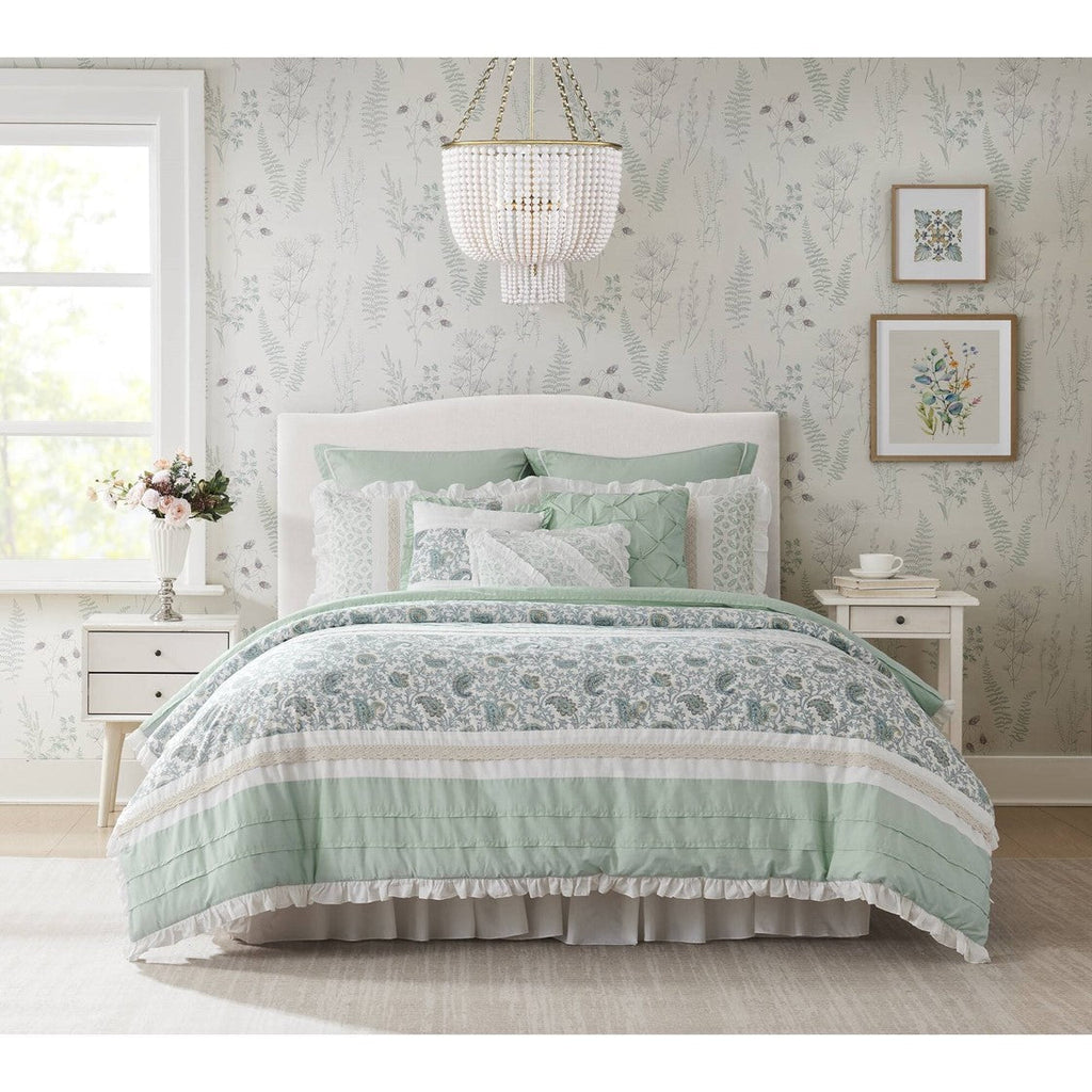 9 Piece Cotton Percale Comforter Set Aqua