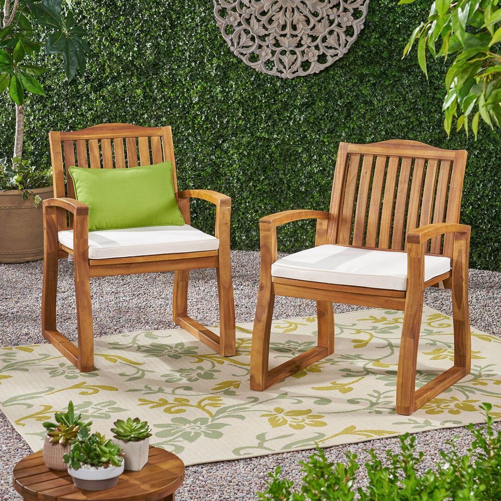 Della Wood Armchair Set of 2 Outdoor Dining Chairs - Cream