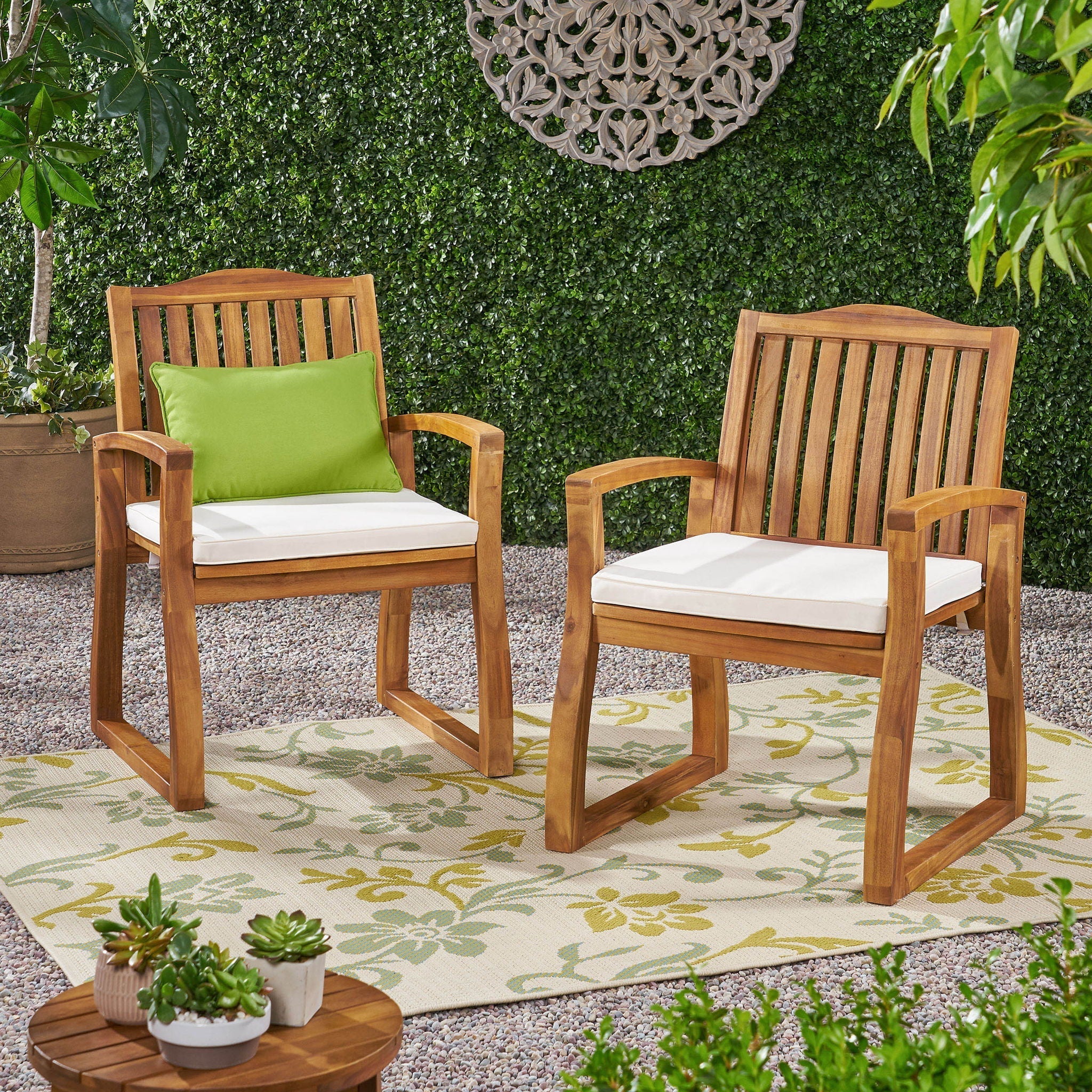 Della Wood Armchair Set of 2 Outdoor Dining Chairs - Cream