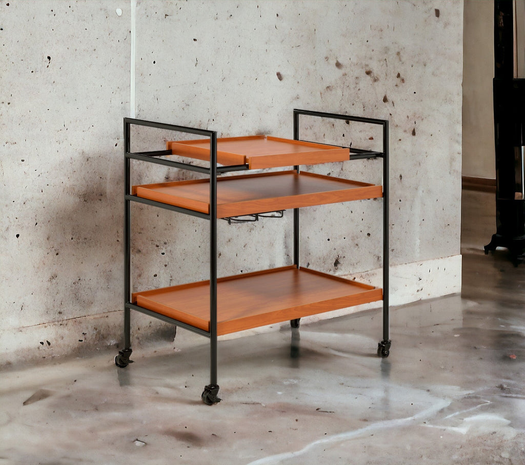Oaken Honey Oak & Black Finish Serving Cart