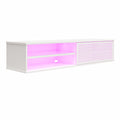 Glitch Floating TV Stand For TVs Up To 60" With RGB Lighting And Sliding Door - White
