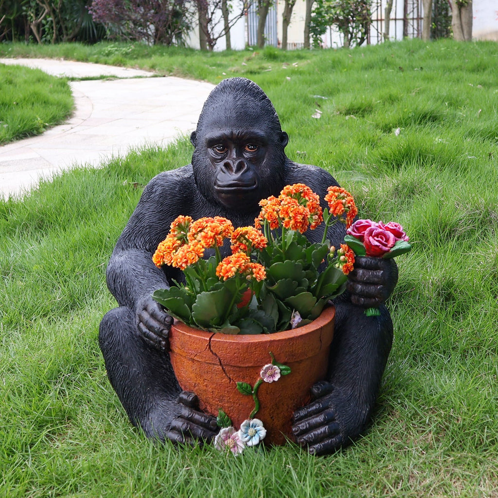 Outdoor Garden Sculpture Chimpanzees Flower Pot Planter