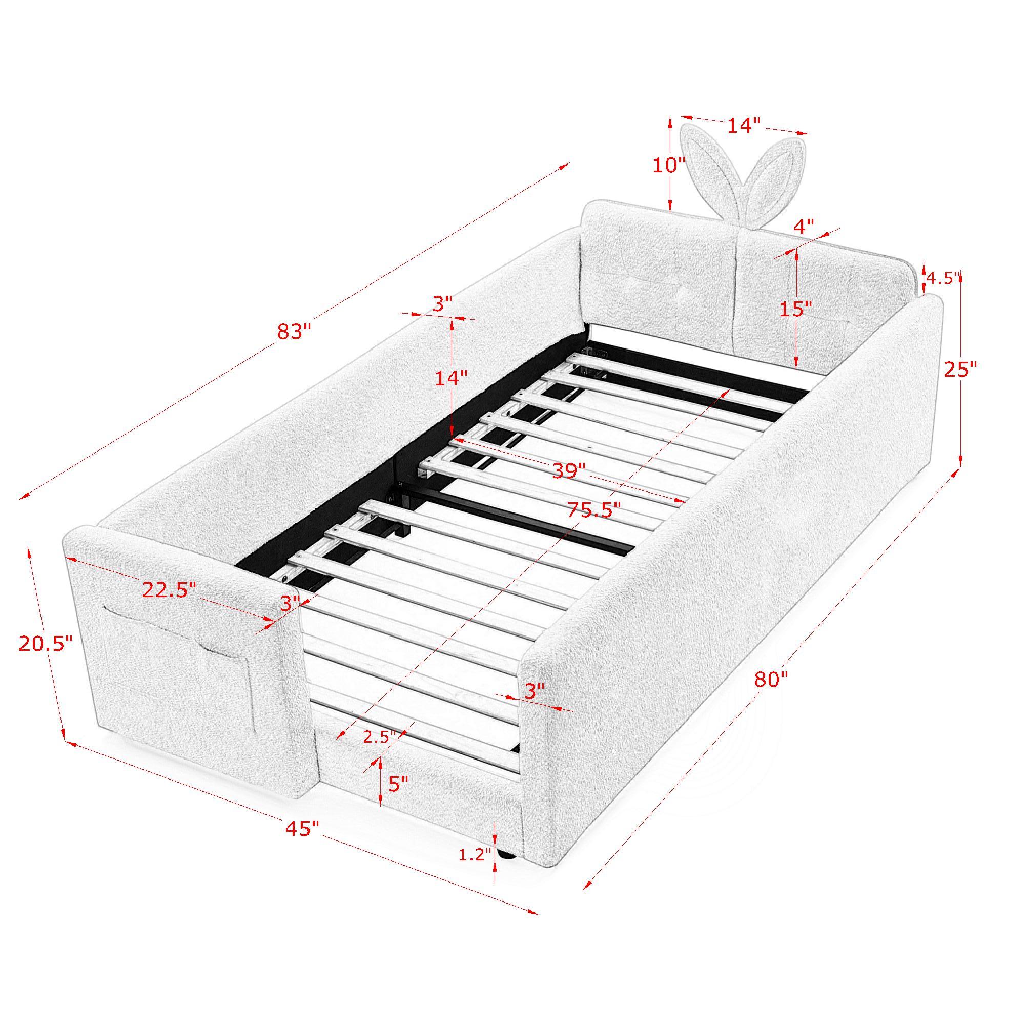 Cute Rabbit Ear Upholstered Platform Bed Frame With Safety Rail