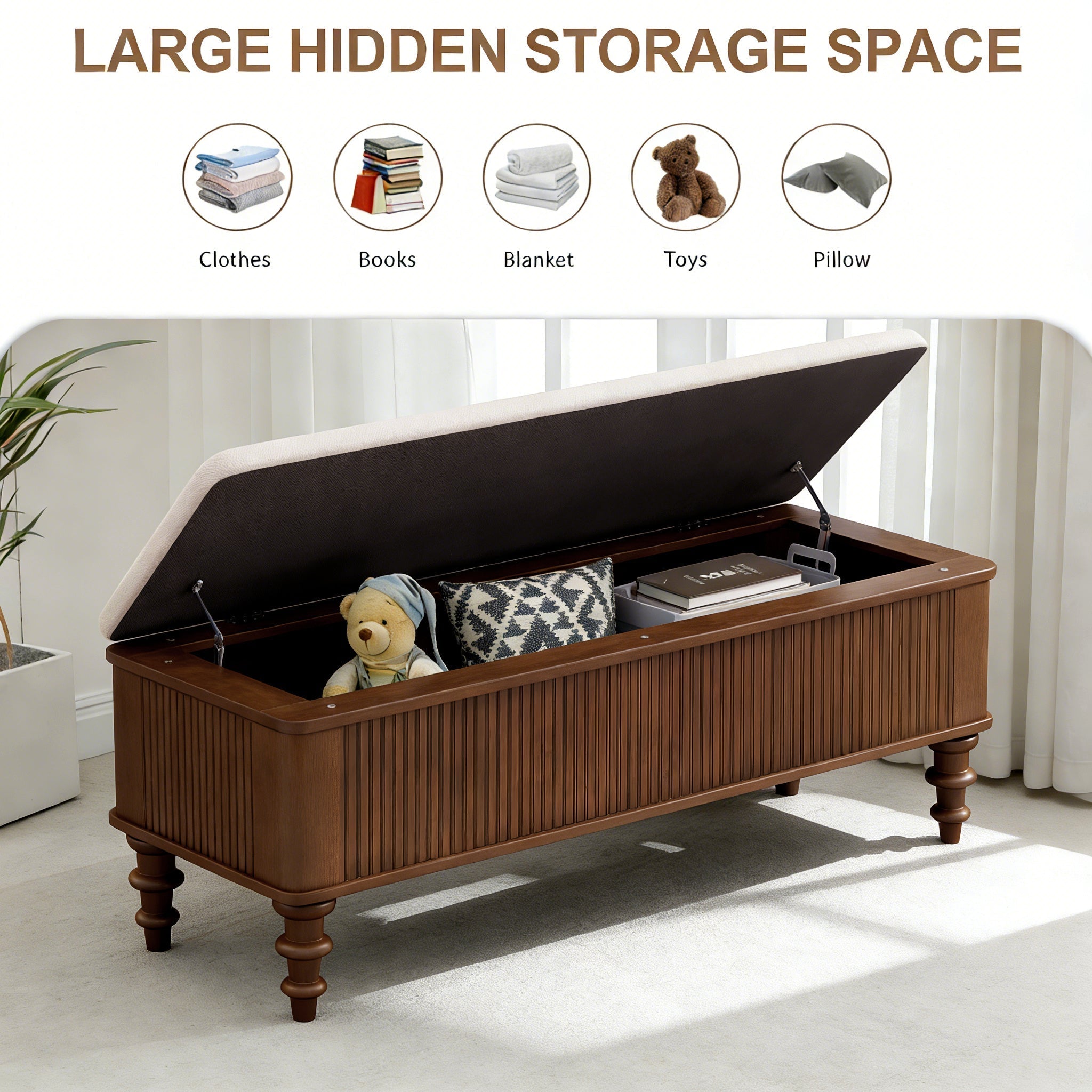 50.8-Inch Multi-Functional Storage Ottoman Bench