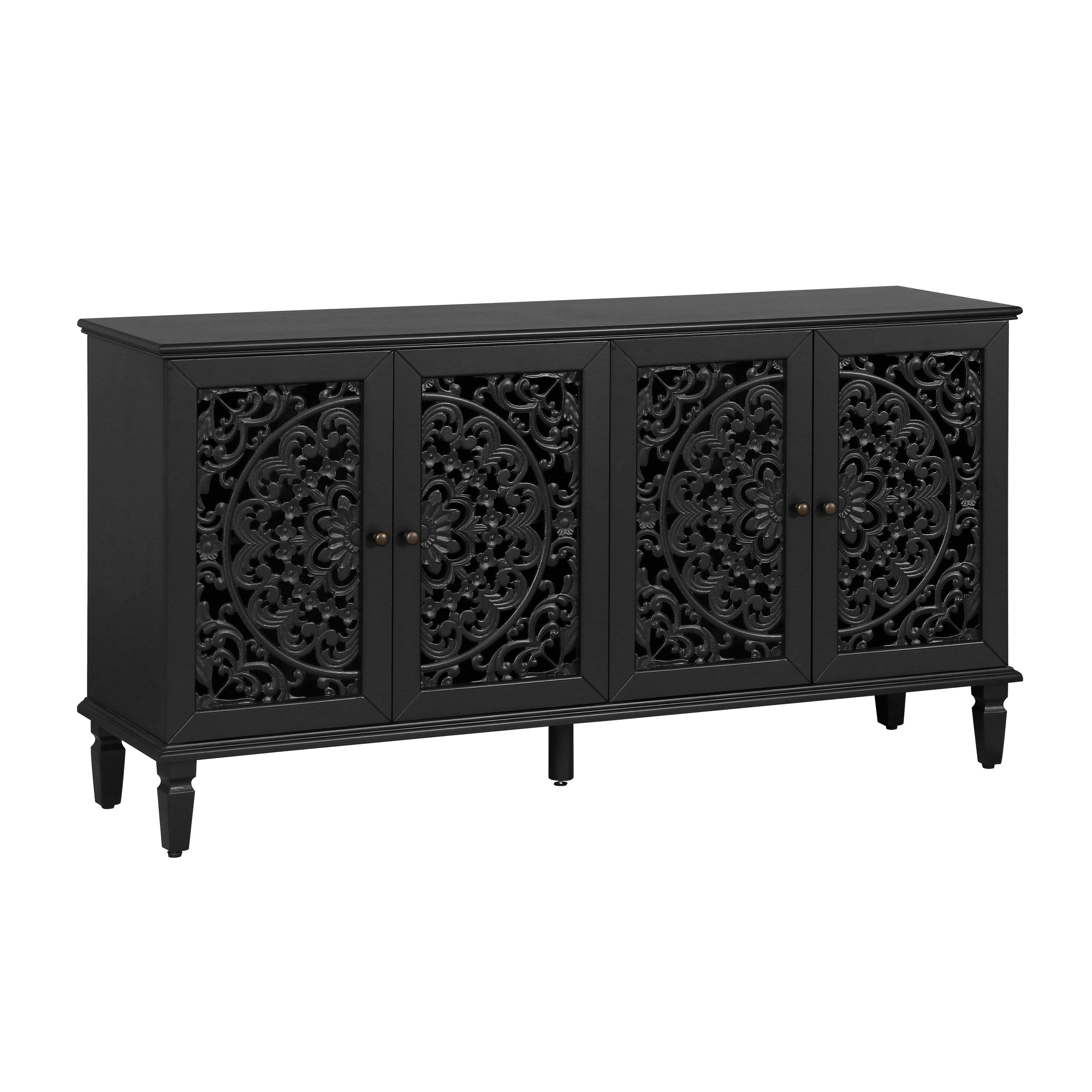 60" Antique Buffet Cabinet with Floral Carvings