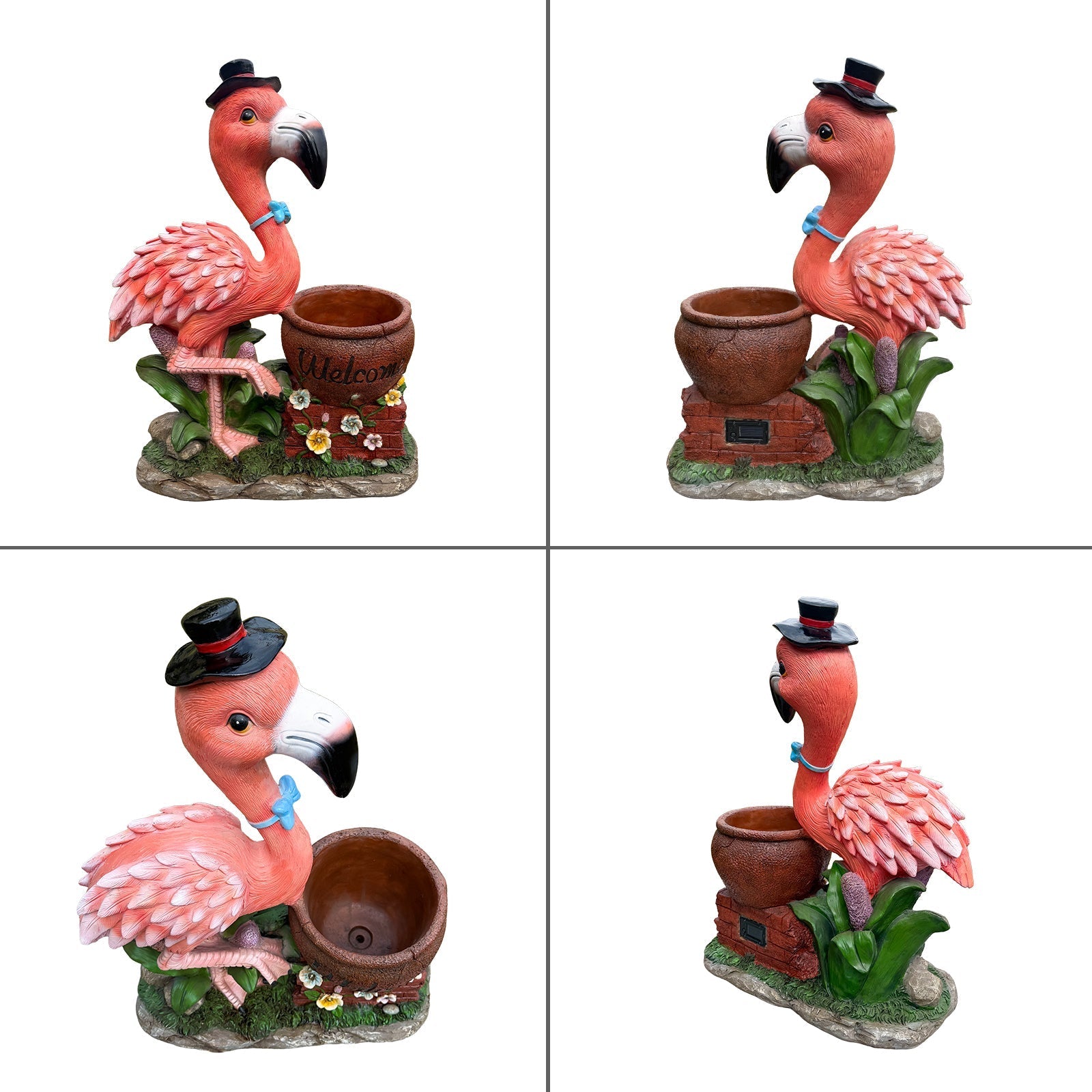 Outdoor Garden Sculpture Flamingo Flower Pot Planter