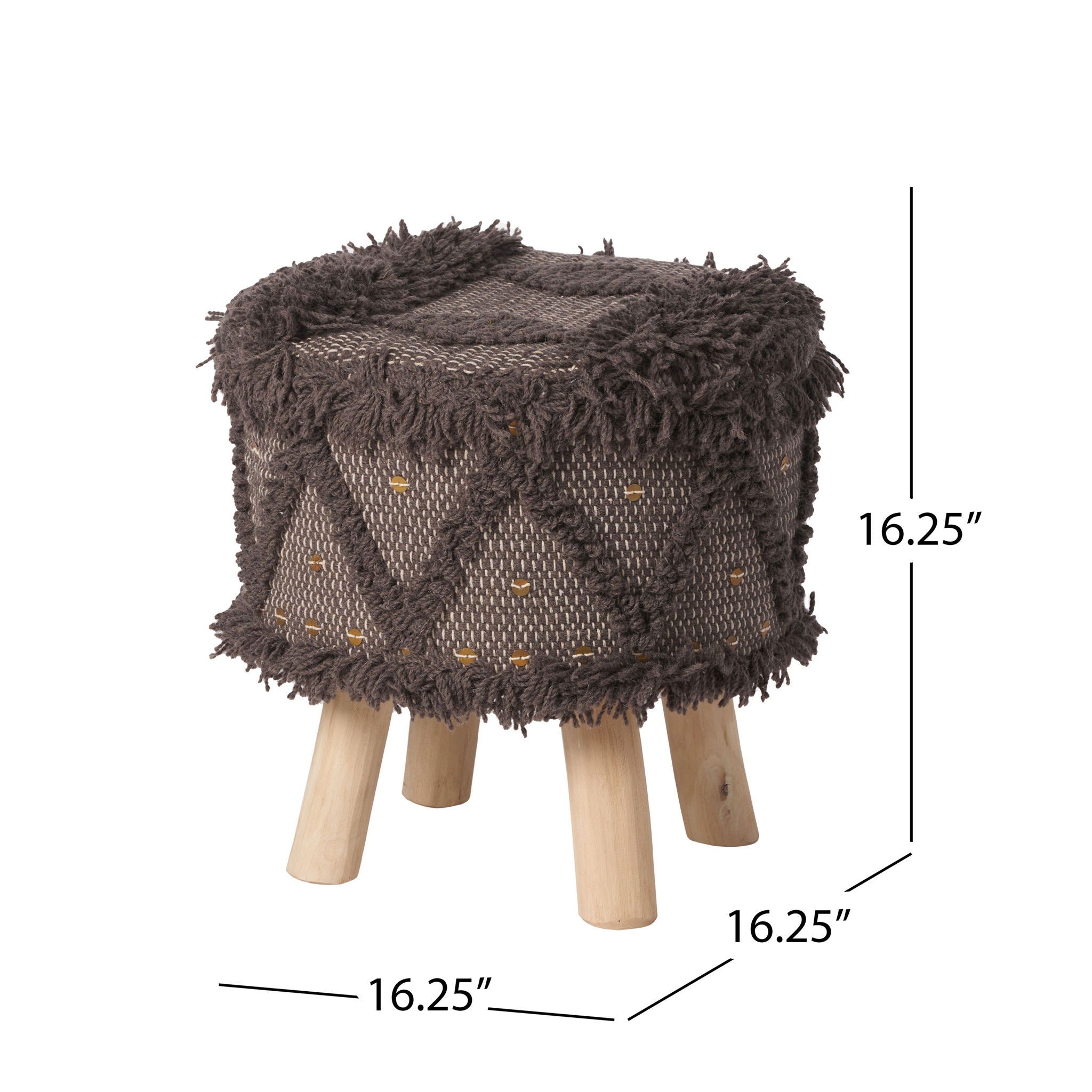 Roja Handcrafted Wool & Cotton Foot Stool with Eucalyptus Wood Frame - Dark Brown