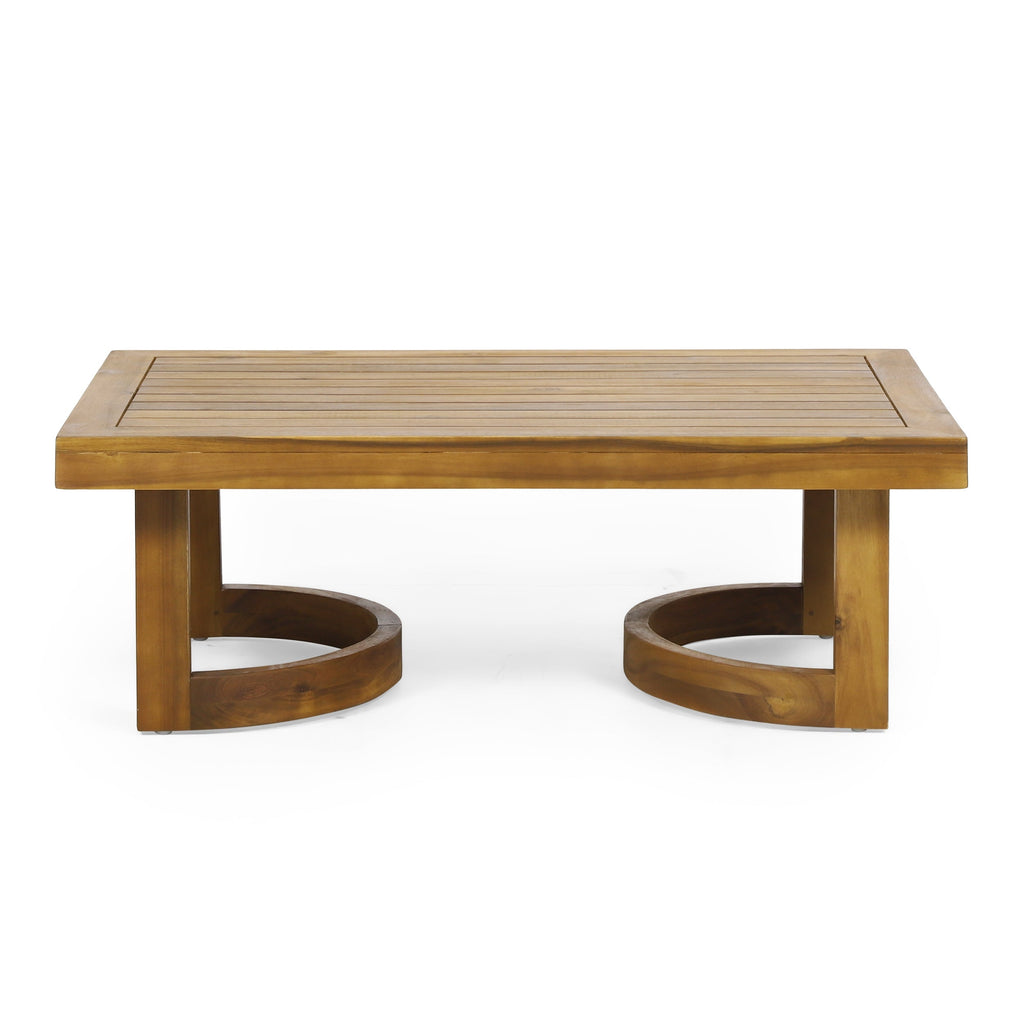 Outdoor Acacia Wood Loveseat and Coffee Table Set with Cushions