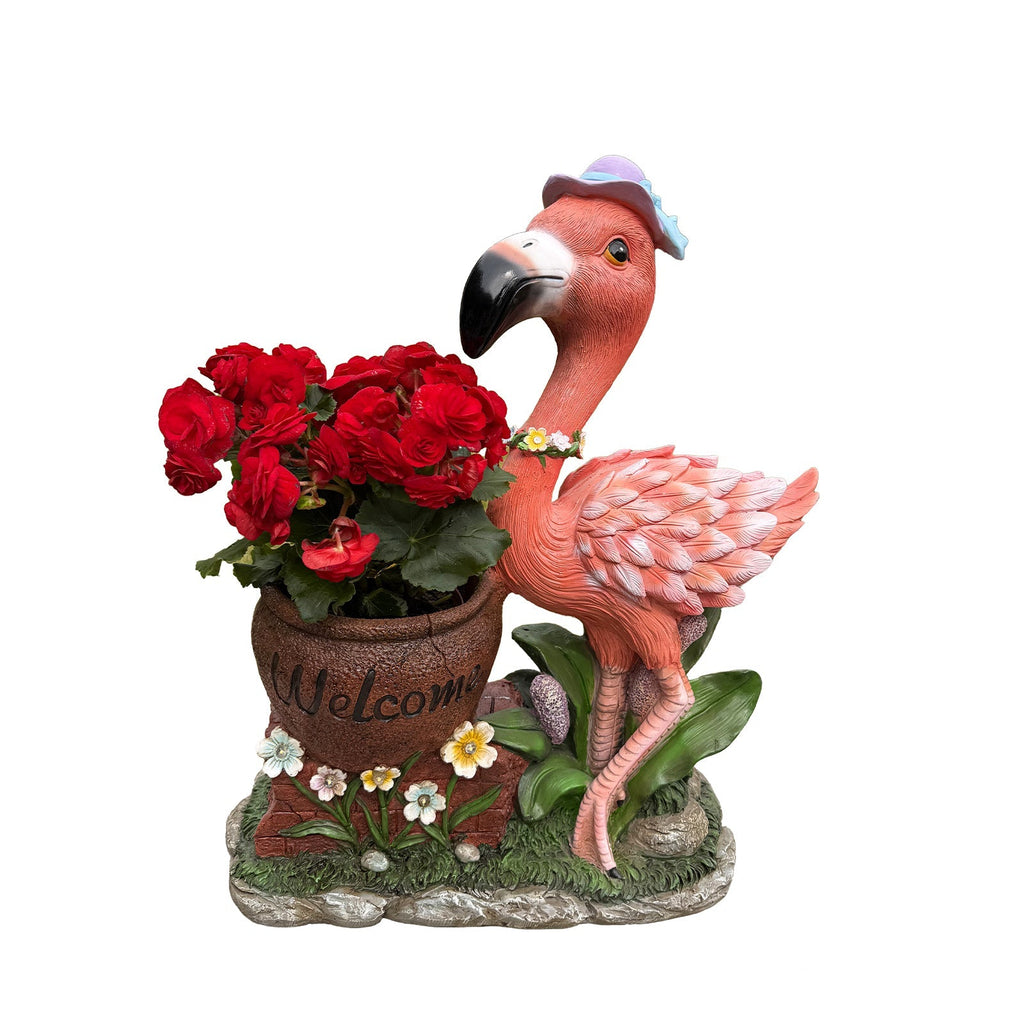 Outdoor Garden Sculpture Flamingo Flower Pot Planter