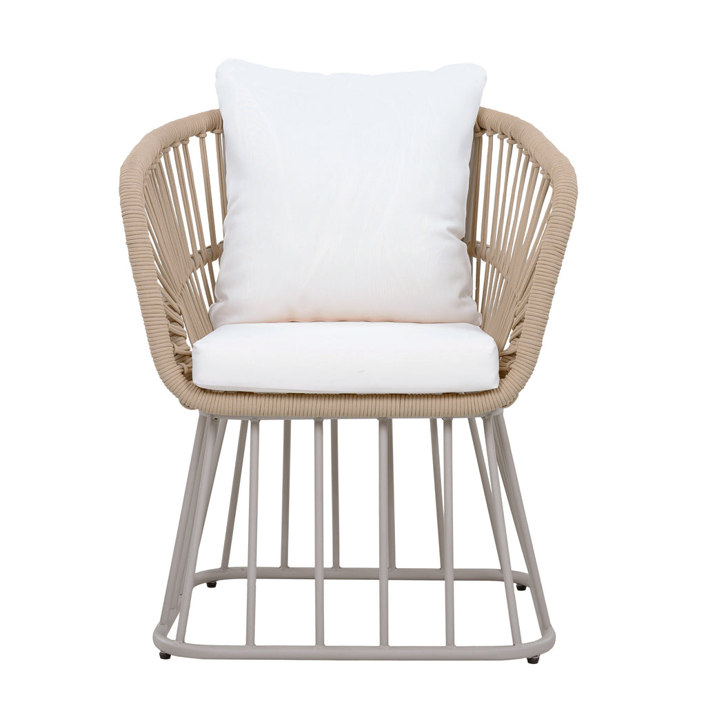 Outdoor 7-Piece Dining Set - Rectangular Teak Wood Table + 6 Wicker Chairs with Cushions