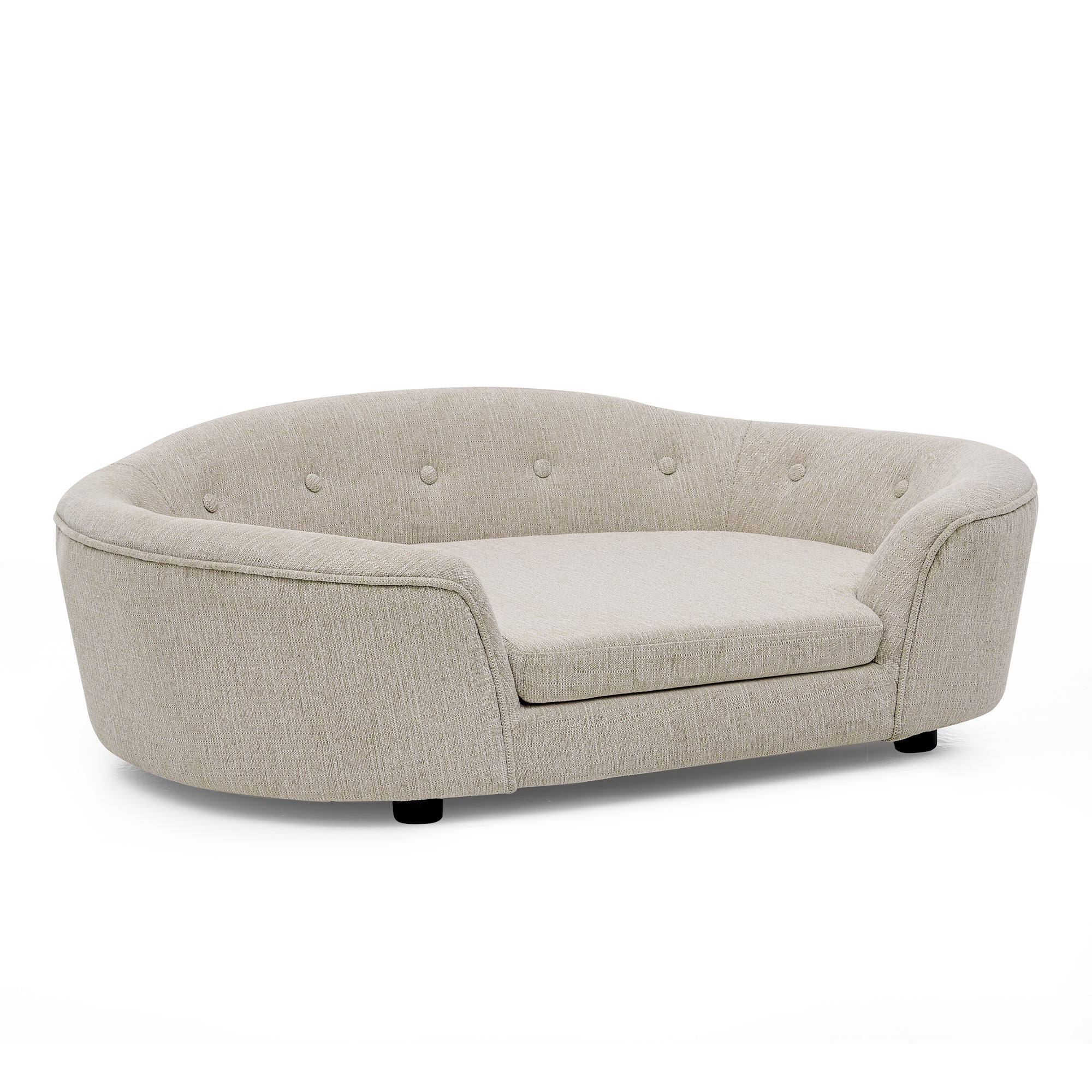 OVERSIZED Size Oval Semi-Enclosed Dog Sofa - Durable Linen Material, Button-Tufted Backrest, High-Center Low-Sides Support & Plush Comfort-Beige
