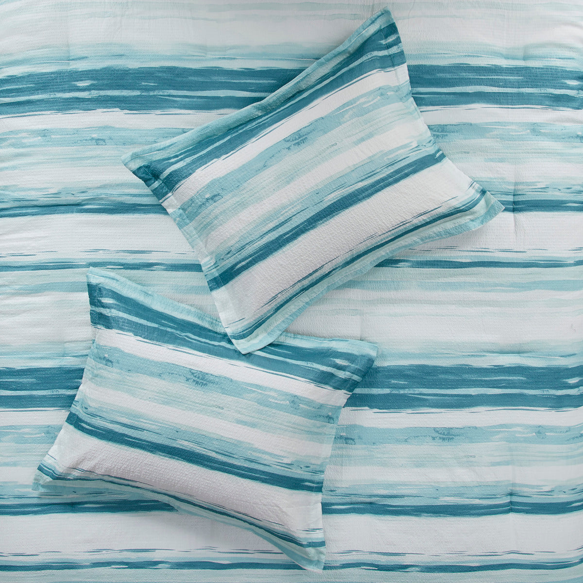 8 Piece Printed Seersucker Comforter and Quilt Set Collection Aqua Full/Queen