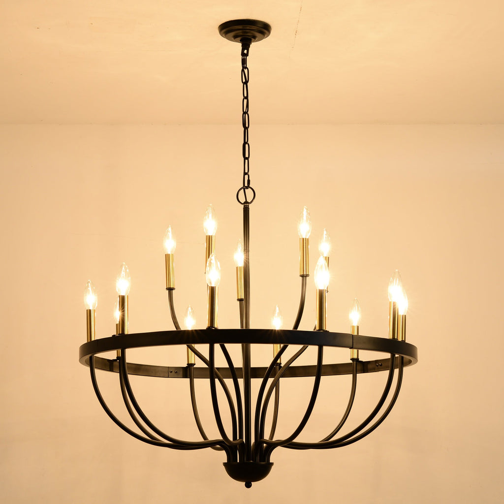 15-Light Industrial Iron Candle Chandelier Modern Farmhouse Pendant Light
